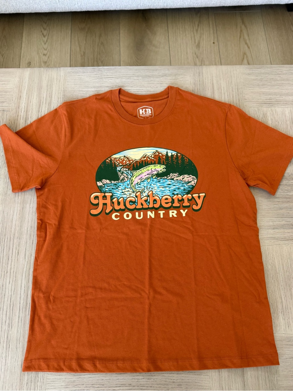 Huckberry Country T Shirt Men’s Orange Fish Pattern 100% Cotton NWOT LIMITED